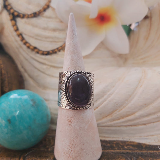 Amethyst Soul Star Protection Gemstone Ring Size US 8.5 (E2187)