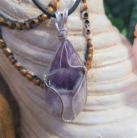 Amethyst Lace Protection Wire Wrapped Pendant (E2281)