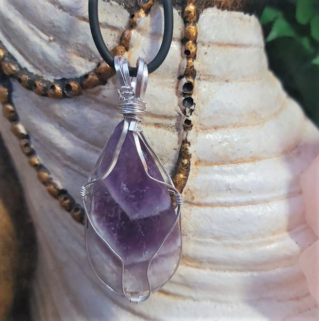 Amethyst Lace Protection Wire Wrapped Pendant (E2281)