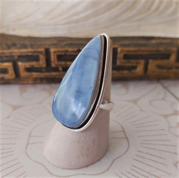 Owyhee Blue Opal Angelic Gemstone Ring US 8 (E2323)