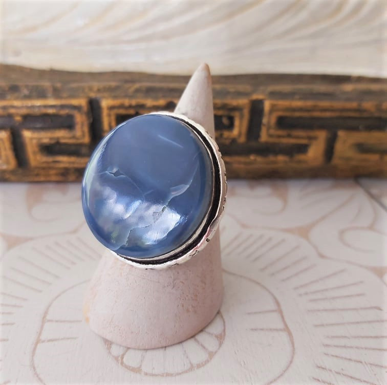 Owyhee Blue Opal Angelic Gemstone Ring US 8.5 (E2324)