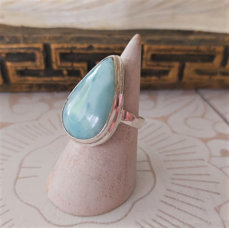 Larimar Emotional Healing Gemstone Ring US 6.5 (E2326)