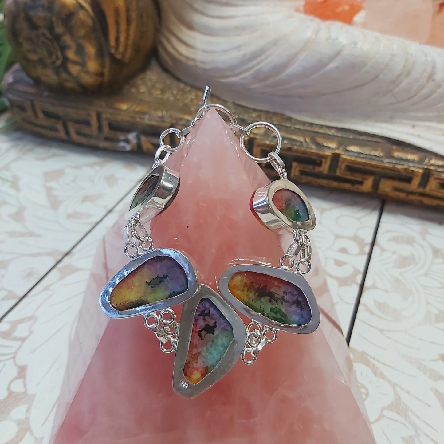 Rainbow Agate Psychic Gemstone Bracelet 18 cm (E2485)