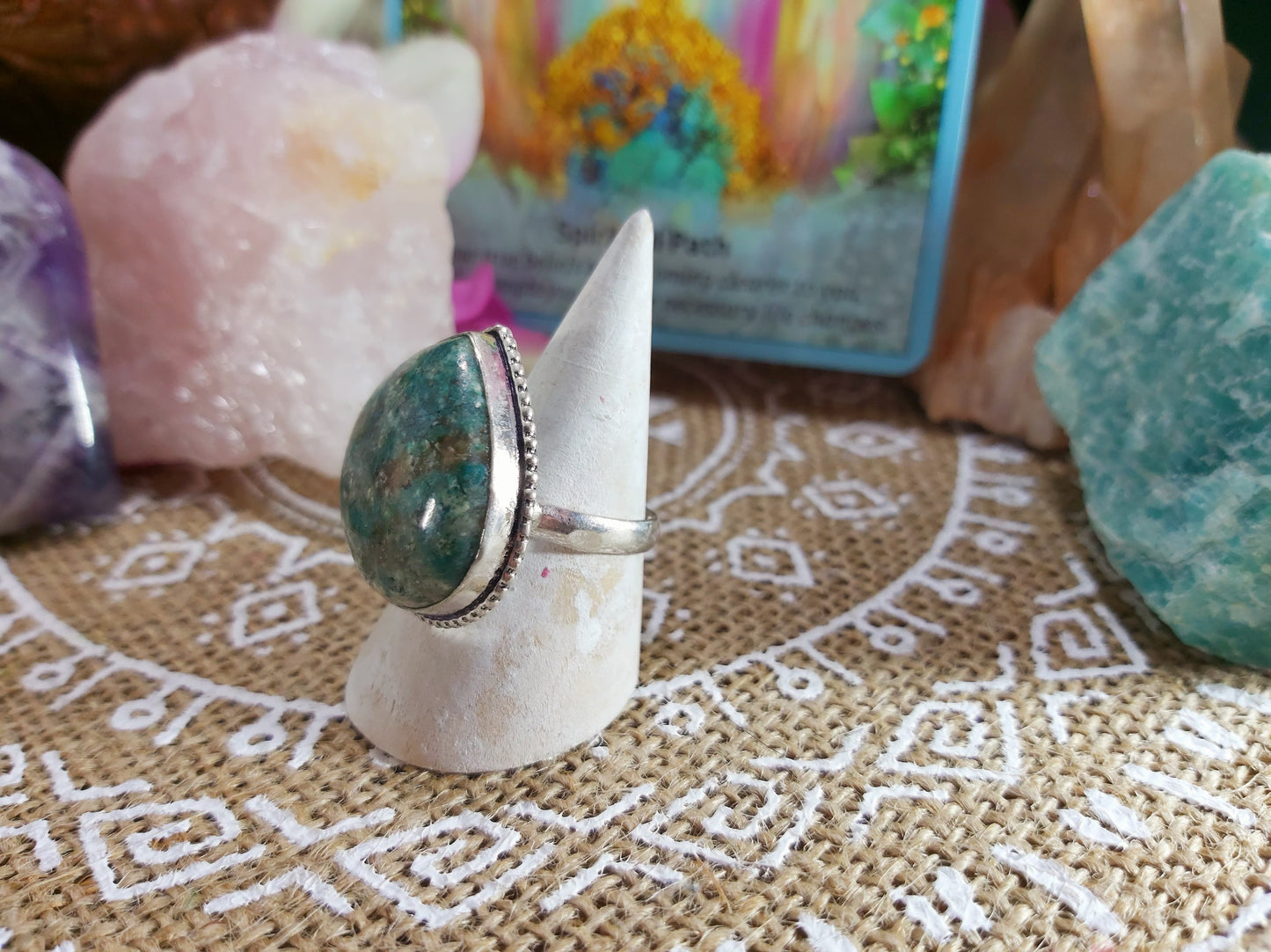 African Turquoise Spiritual Ring Size US 9.5 (E335)