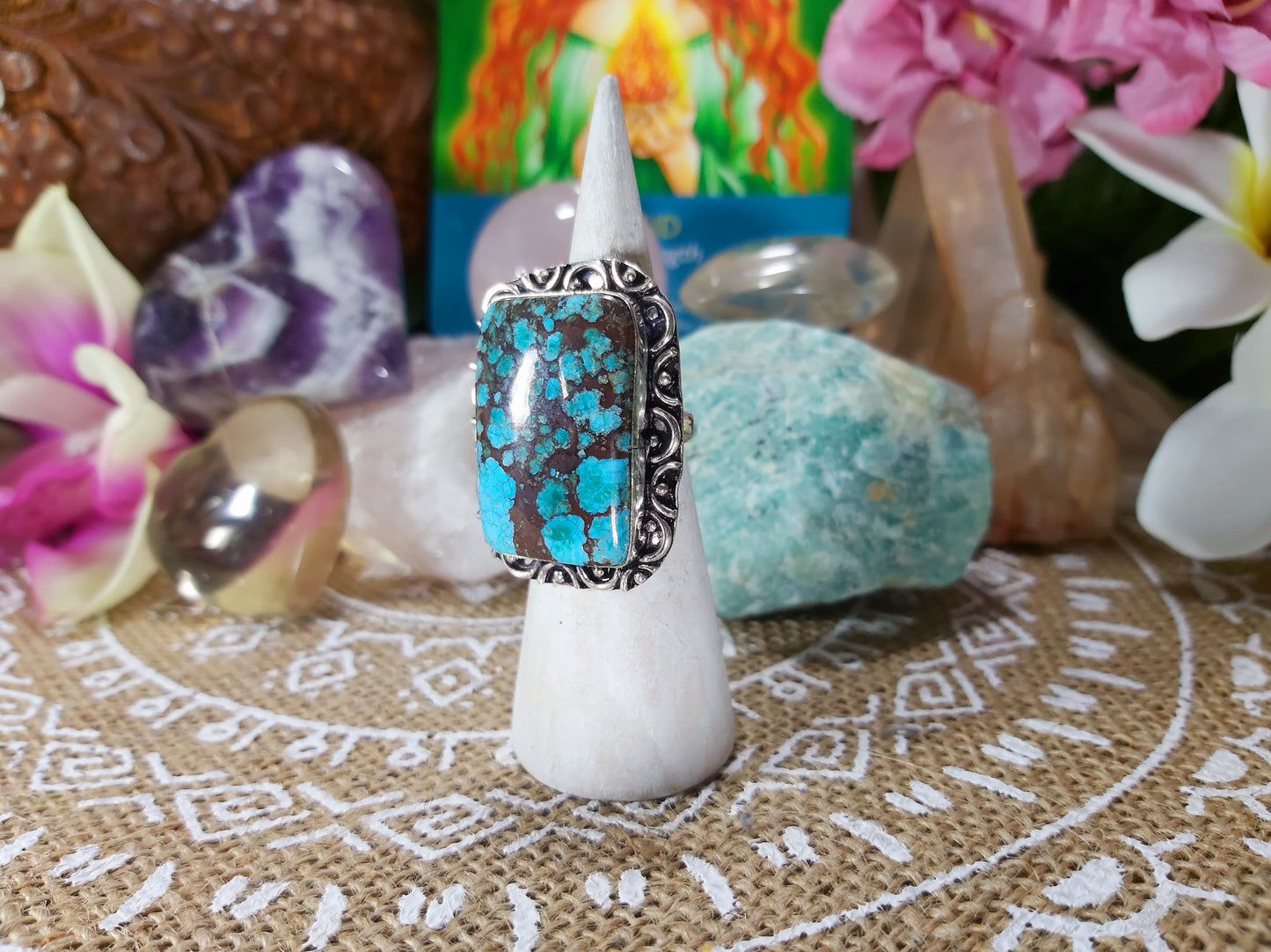 Turquoise Peace & Wisdom Gemstone Ring Size US 7 (E425)