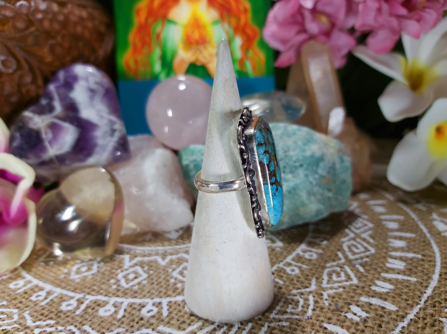 Turquoise Peace & Wisdom Gemstone Ring Size US 7 (E425)