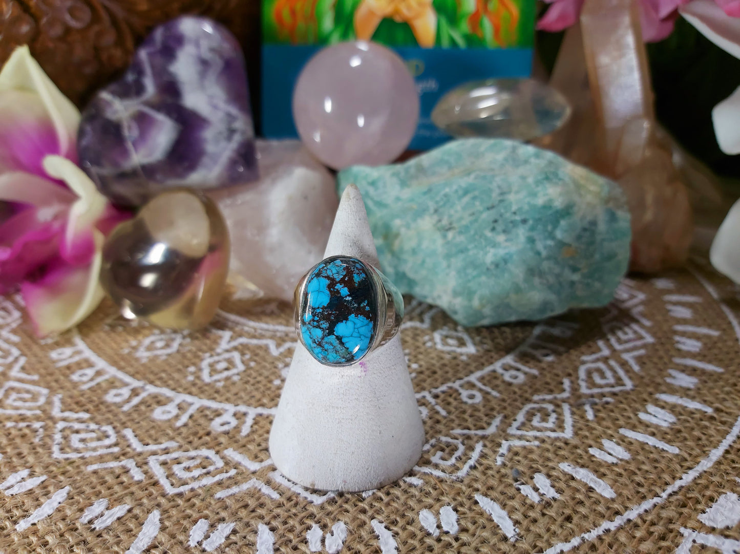 Turquoise Peace & Wisdom Gemstone Ring Size US 8 (E429)