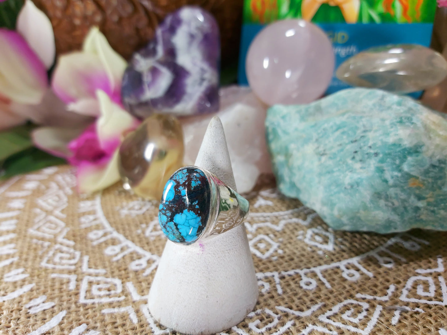 Turquoise Peace & Wisdom Gemstone Ring Size US 8 (E429)
