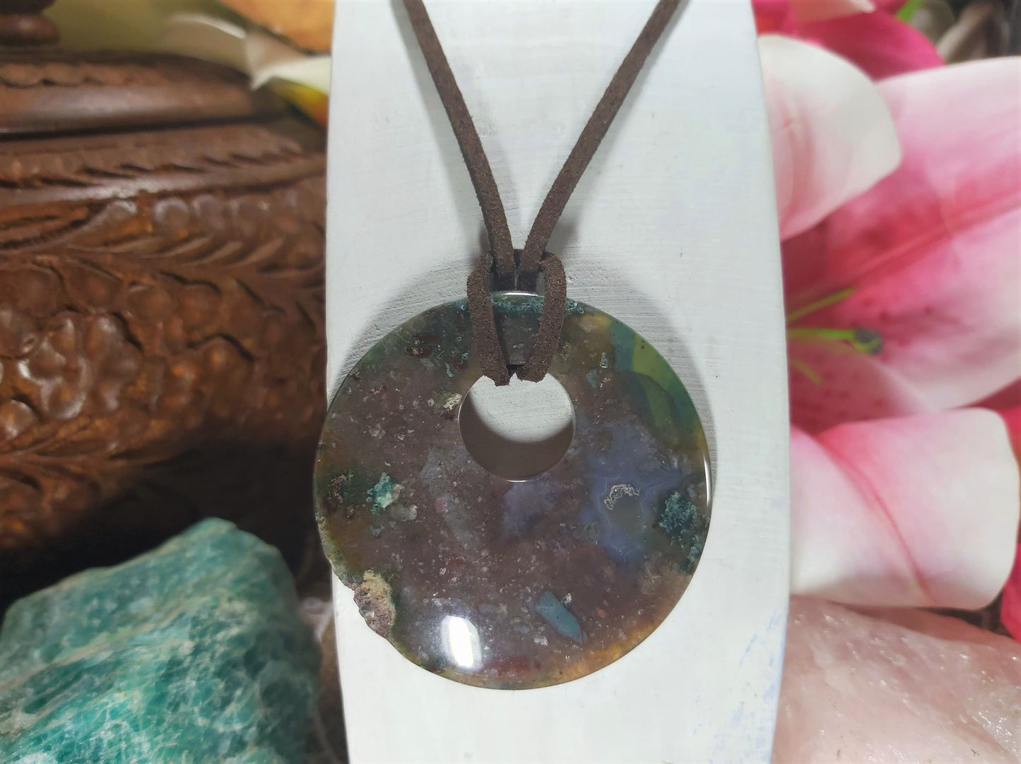 Moss Agate Safety Circle Pendant (E843)