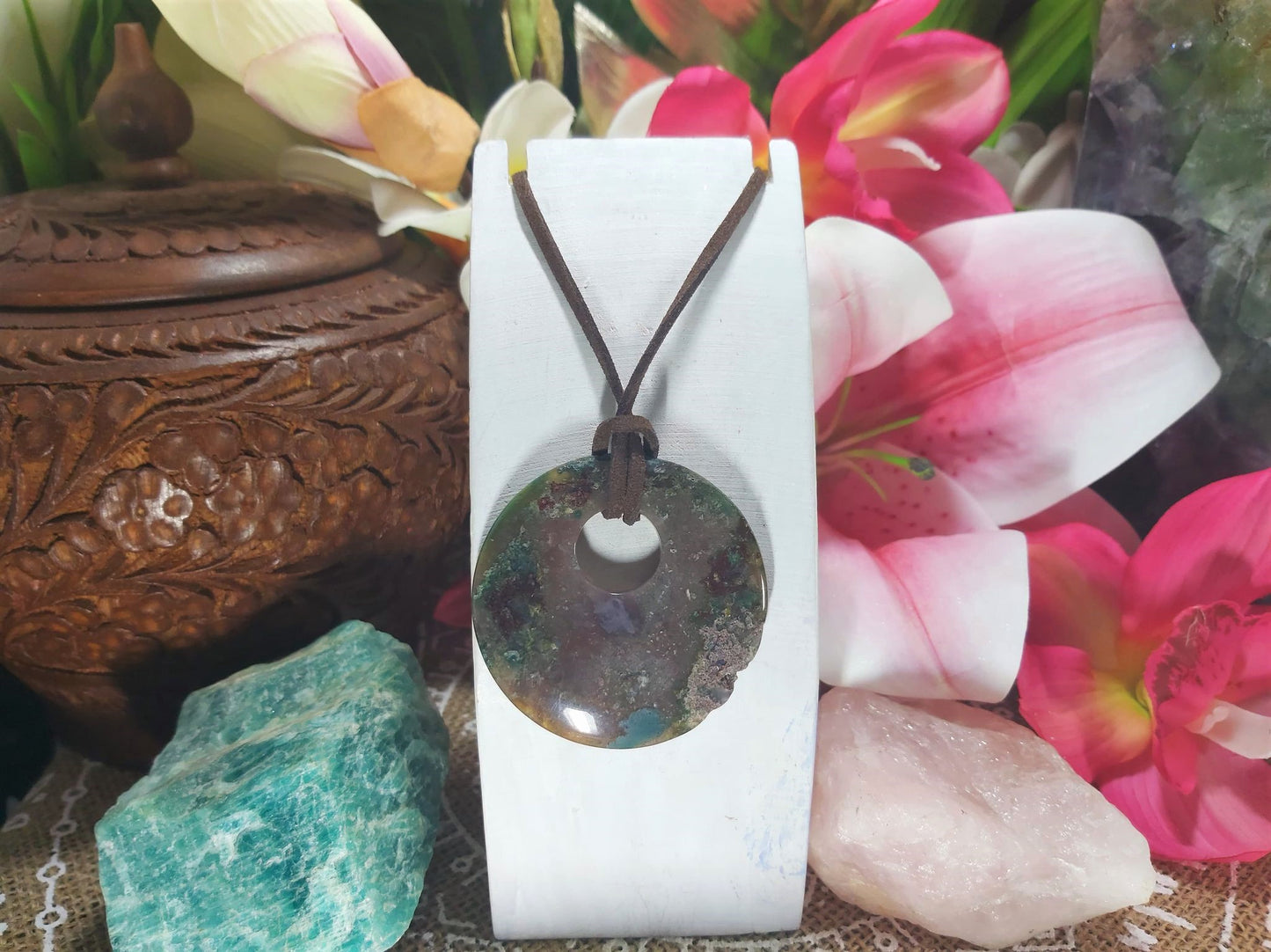 Moss Agate Safety Circle Pendant (E843)