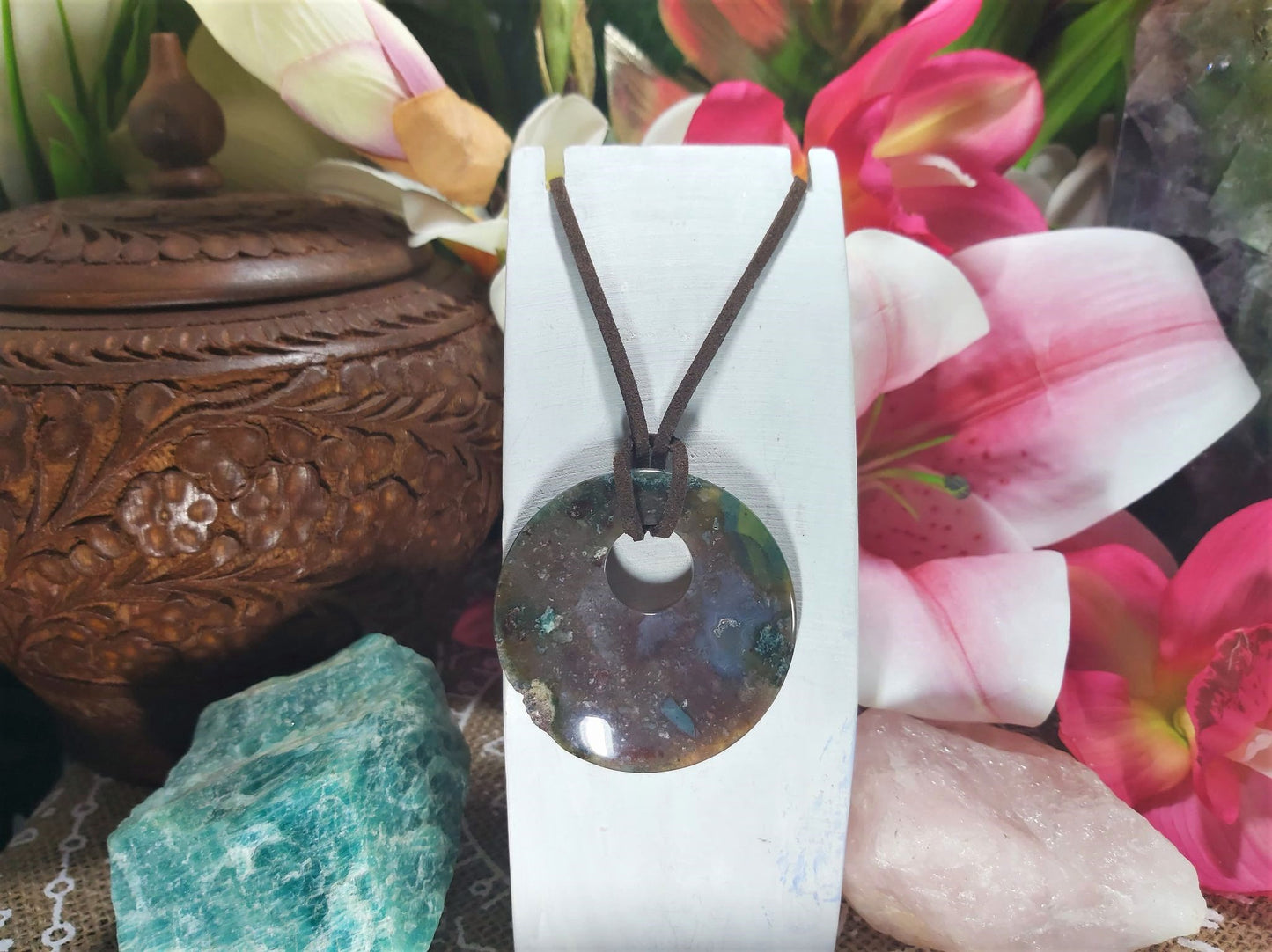 Moss Agate Safety Circle Pendant (E843)