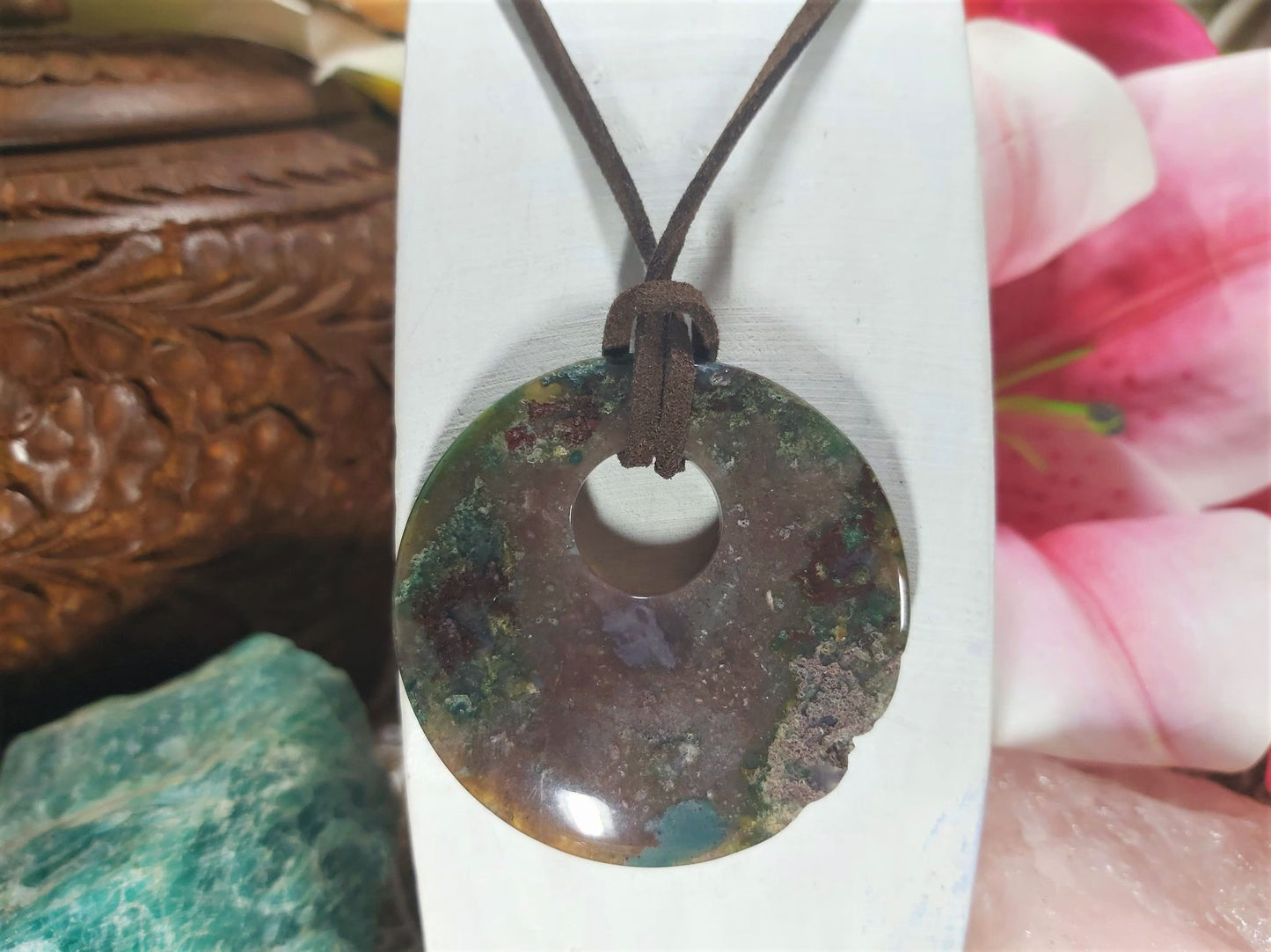 Moss Agate Safety Circle Pendant (E843)