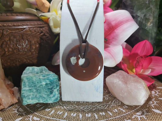 Moss Agate Inner Peace Safety Circle Pendant (E847)