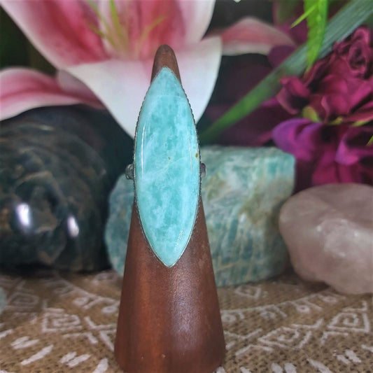 Amazonite Speaking Ones Truth Ring US 7.5 (E1291)