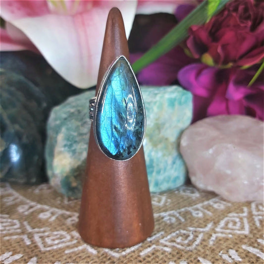 Labradorite Psychic Protection Gemstone Ring US 7 (E1297)