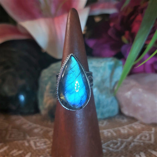 Labradorite Psychic Protection Gemstone Ring US 8 (E1300)