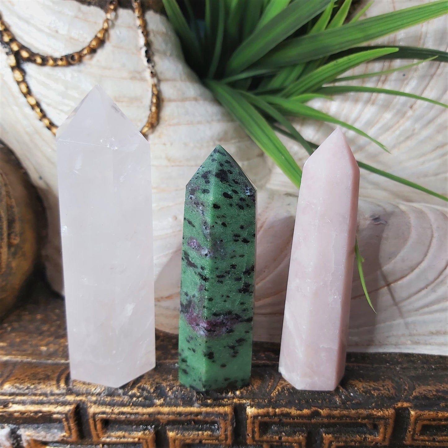 Pink Opal, Ruby Zoisite, & Rose Quartz Points 205 gms (GEM174)