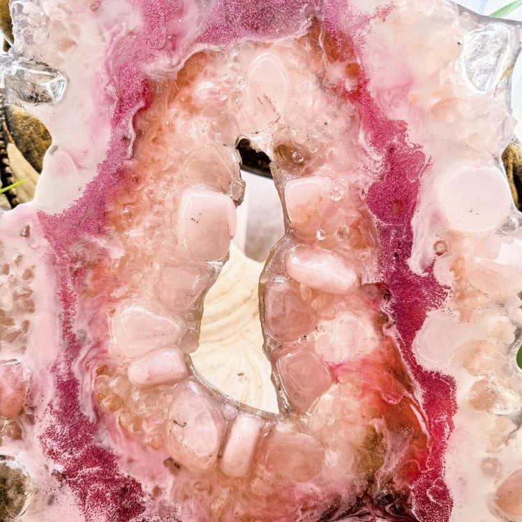 Rose Quartz & Clear Quartz Gemstone Resin Geode (GEO1)