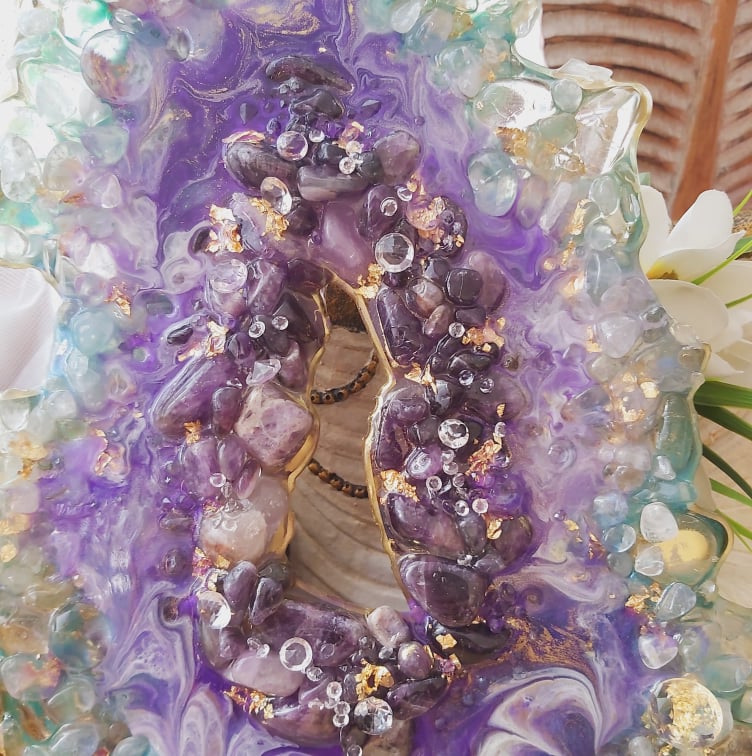 Amethyst & Clear Quartz Gemstone & Resin Geode (GEO2)