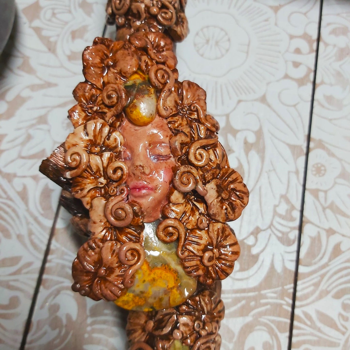 Handmade Kalani Bumble Bee Jasper & Aventurine Gemstone Crystal Wand (#170)