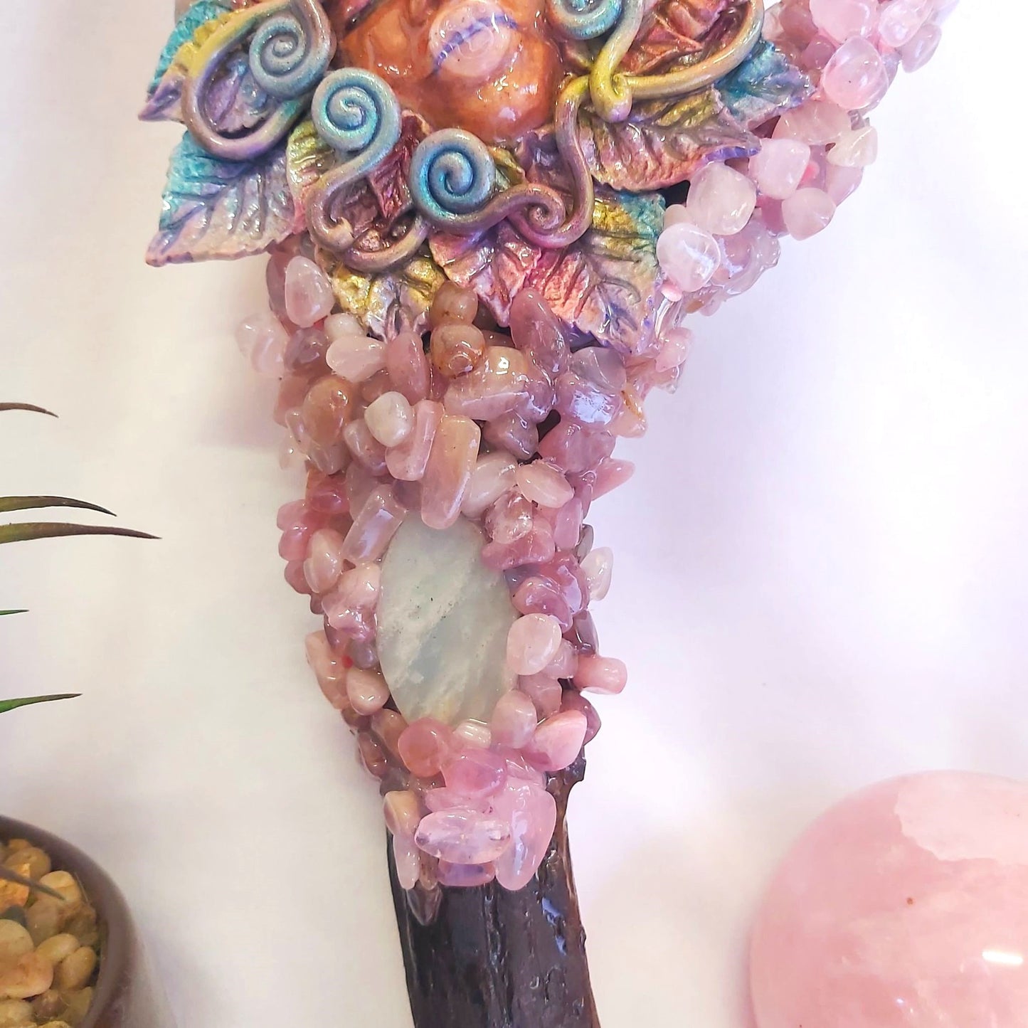 Maia Rose Quartz & Calcite Gemstone Crystal Healing Wand (#187)