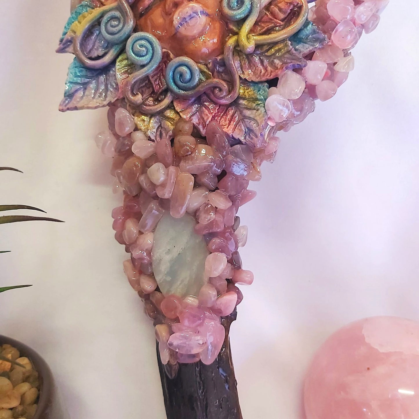 Maia Rose Quartz & Calcite Gemstone Crystal Healing Wand (#187)