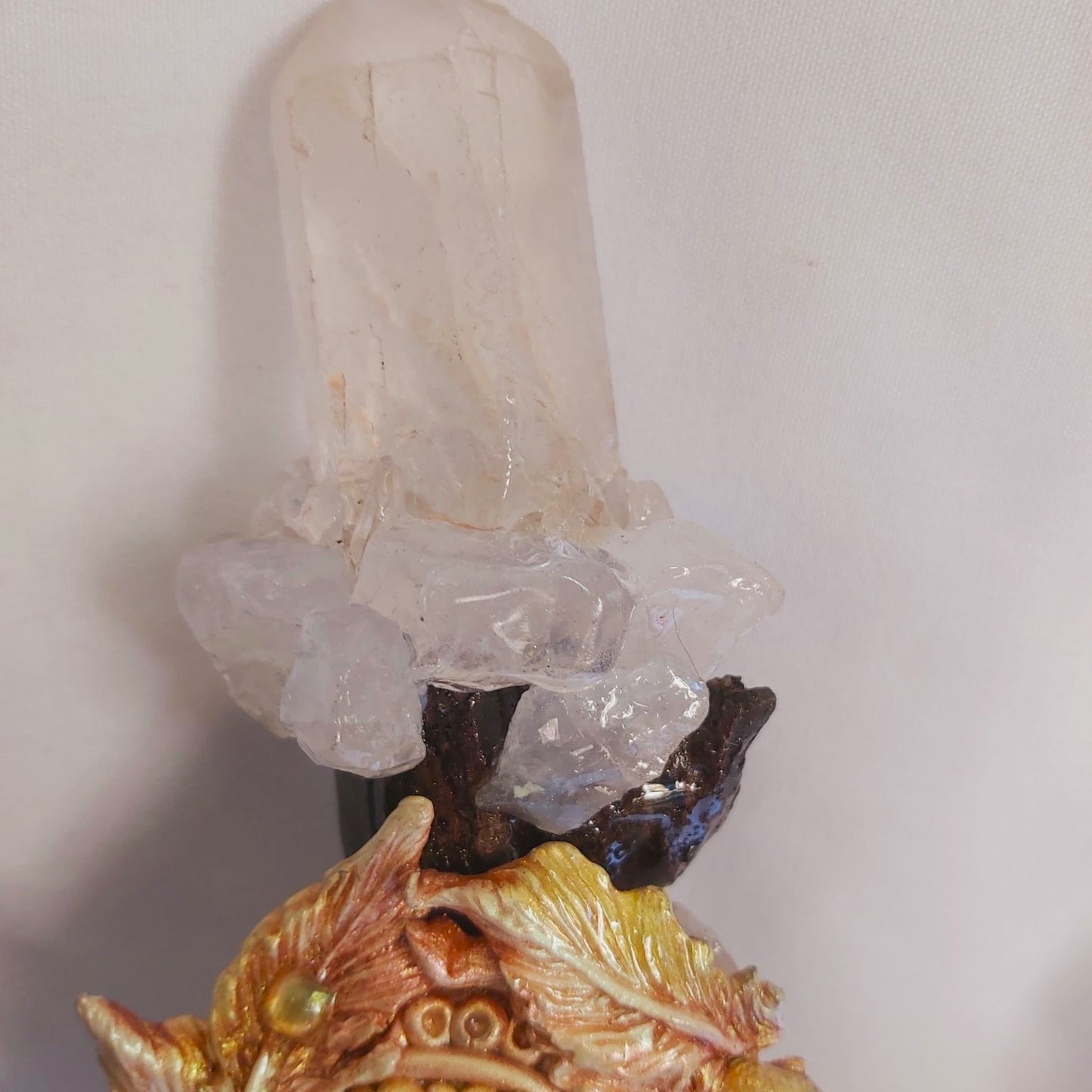 Wamooya Clear Quartz & Moonstone Gemstone Crystal Healing Wand (#197)