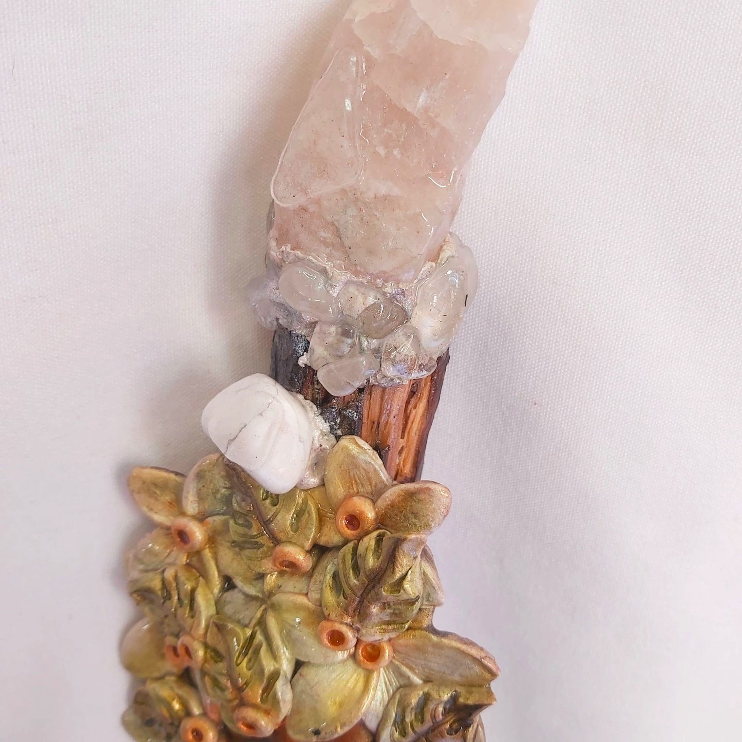 Handmade Pele Clear Quartz & Howlite Gemstone Crystal Healing Wand (#200)